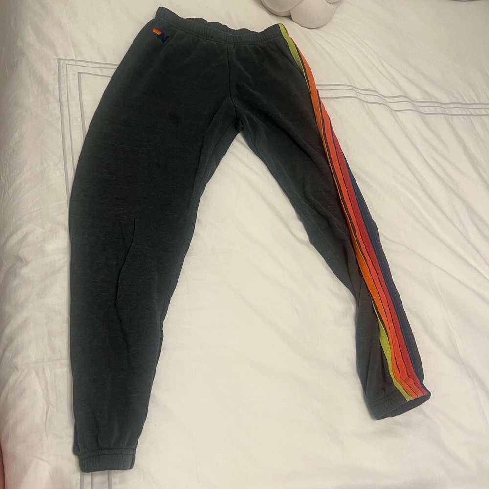 Aviator Nation Charcoal Sweatpants with Rainbow Stripe